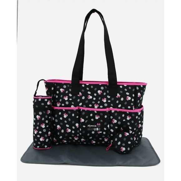 Disney Minnie Mouse Multi Piece Diaper Bag set NEW- MISSING PACIFIER HOLDER - Picture 10 of 10